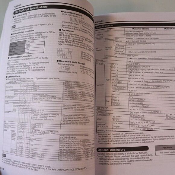 Sharp Aquos LC-40E67UN LC-40E77UN TV Operation Manual - Picture 4 of 5